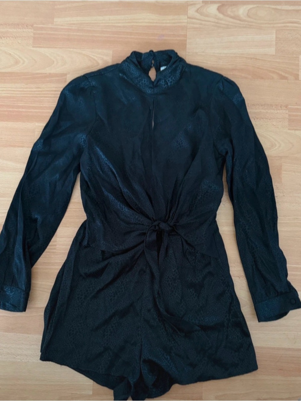 Topshop Black Long-Sleeve Tie-Front Romper